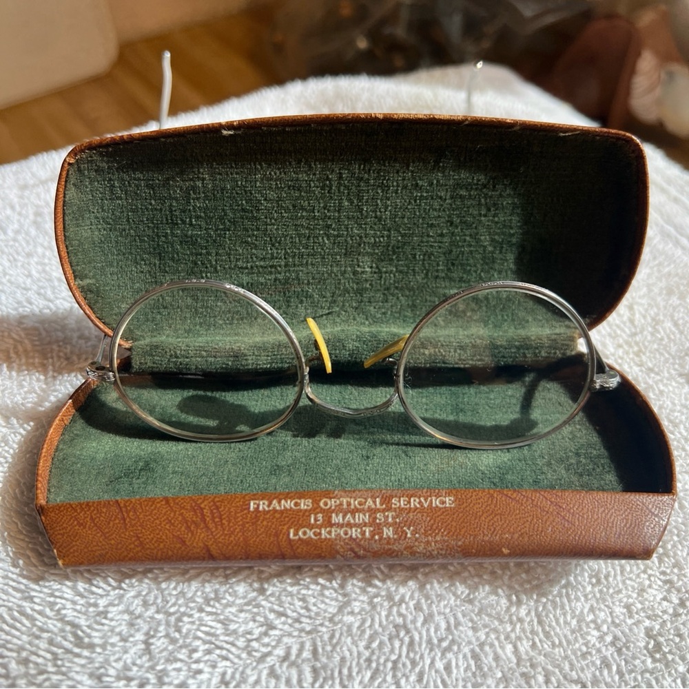 Antique COC Villadium Round Wire Rim Eye Glasses With Hard Case
